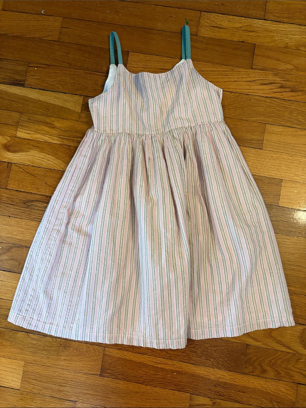 Adorable Mini Boden Pink and Green Striped Sundress w/ Cutout - EUC, size 7-8